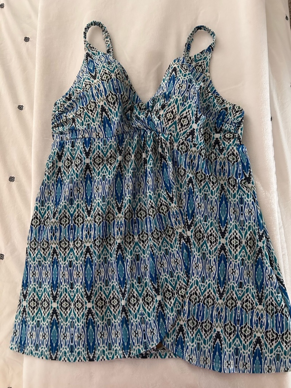 Blue and Black Patterned One-Piece Swim Skirt